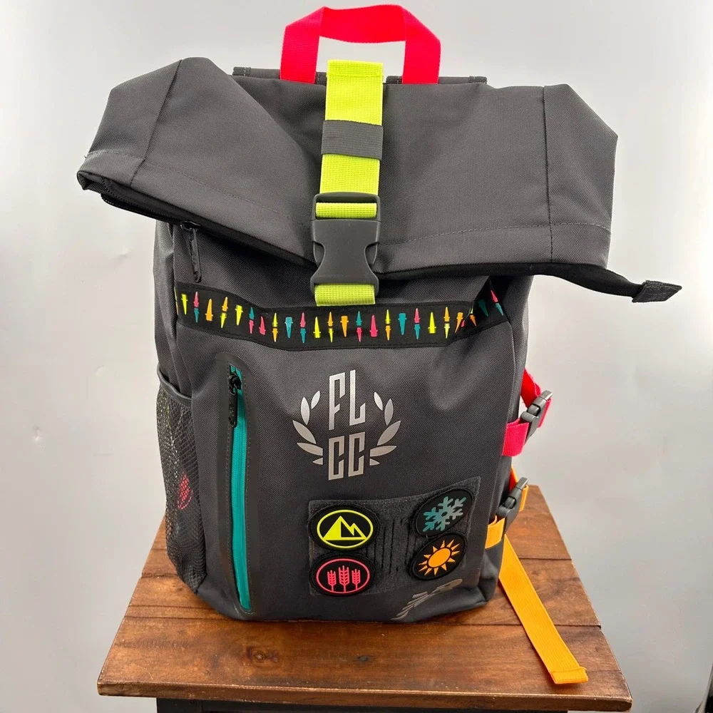 New Balance FLCC Roll Top Backpack Grey Neon Pink Green Orange Laptop Bag